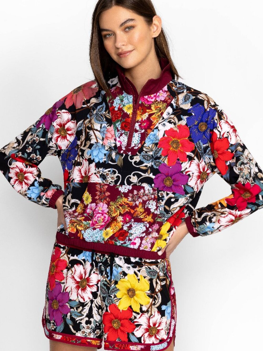 Johnny Was Active Archibal Multi Mock Neck Pullover Jacket M NWT